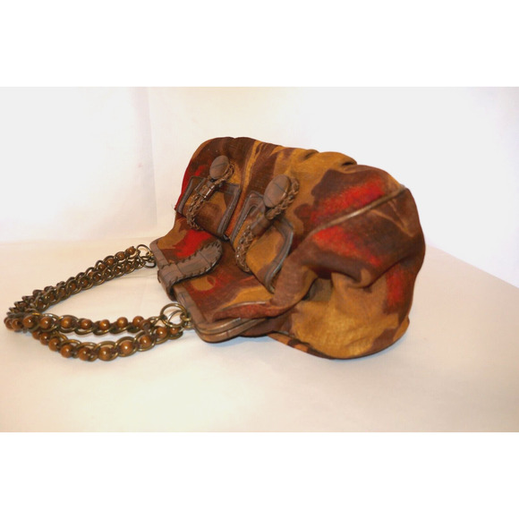 Nine West Multi-Color Textile Fabric Purse Handbag Wood Beaded Straps - Picture 8 of 13